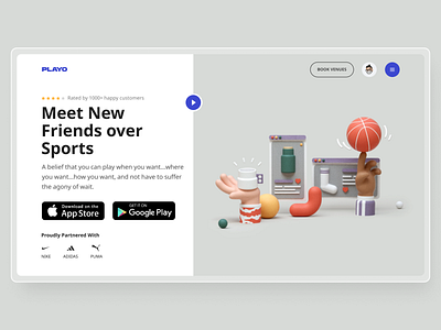 SportsTech Startup Playo - Landing Screen Redesign branding illustration logo uidesign uiux website design