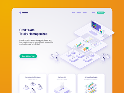 Credit Data APIs Layered Hero Image api banking chart credit data dataviz financial hero isometric landing ui