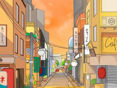 Japan Street digital art draw drawing digital illustration sketch
