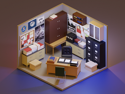 Fox Mulder Office 3d 3d modeling blender design illustration isometric office render tv show