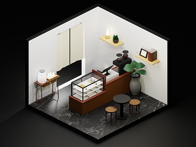 Simple Cafe 3d 3d modeling black blender cafe design illustration isometric render space