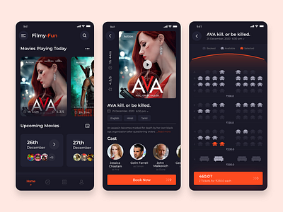 Movie Ticket Booking App app design booking app bookings cinema ticket design illustration mobile mobile app mobile app development mobile application mobile application design movie movie app movie booking movie ticket movie ticket app movies ui ui ux user experience