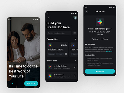 Job Finder App Design - Job Search App app design find job apps hiring app hiring platform job apps job board job finder job finder mobile app job hiring app job hunting apps job list app job listing app job portal app job search job search app job search apps job seeker app job vacancy apps recruitment app ui ux