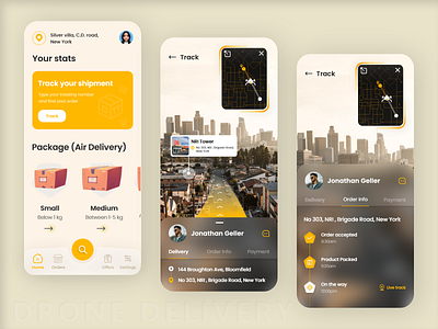 Drone Product Delivery App air delivery delivery delivery app delivery service drone app drone delivery drones location app map mobile app design mobile app development mobile ui order tracking ordering app product delivery tracking app tracking status uiux