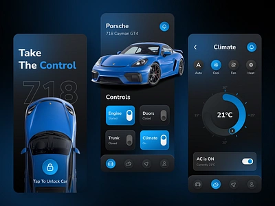 Porsche Car Control App app app design application auto automotive car car app car ui control controller dark dashboard design gps porsche remote smart car ui vehicle vehicles