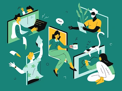 Remote Working Illustration color design digital art flat fun illustration people remote working ui ux vector work from home