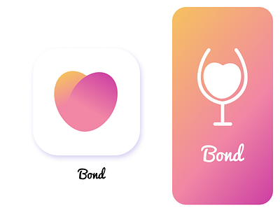 Bond - Logo dating app branding dating drink flat flatdesign glass heart logo love minimal pink vector