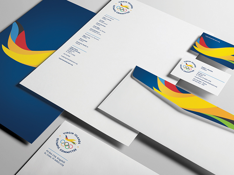 US VI Olympic Committee Print Collateral business card print stationery flight icon bird olympics logo