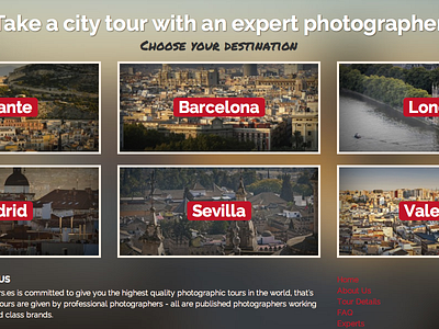 Photo Tours Website blocks cities home homepage list photos typography