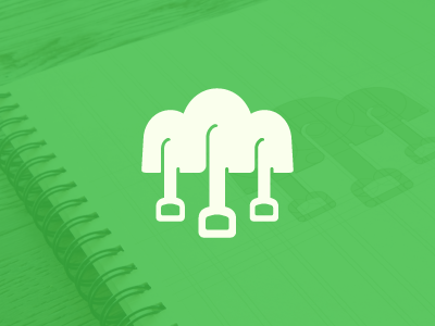 WIP Openfarm logo concept brand cloud farming green logo shovel sketch tools