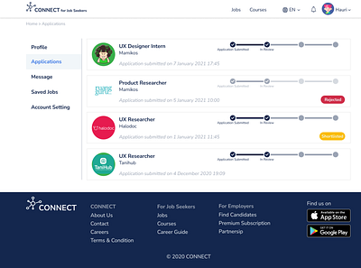 CONNECT - Applications (Job Seeker) designs prototype ui ui design uiux ux web web design webdesign website