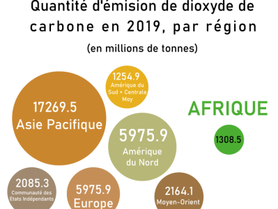 Quantité d'émision de dioxyde de carbone en 2019, par région dioxyde de carbone infographic information design