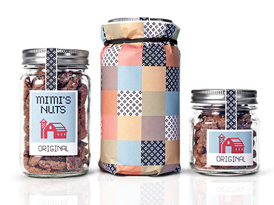 Mimis Nuts 12 barn icon jar label package pattern stitch