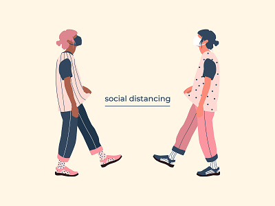 masked girls_social distancing character characterdesign design flat girl character girls illustration minimal social distancing vector vector illustration