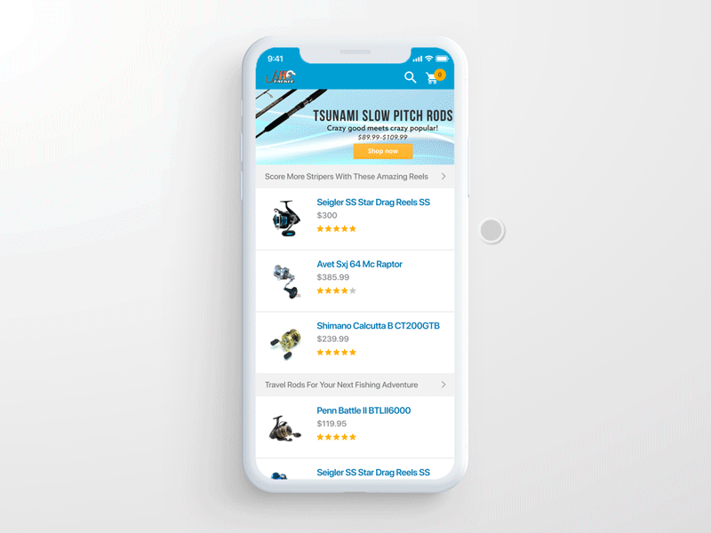 J&H Tackle Concept - adding items to a Shopping Cart