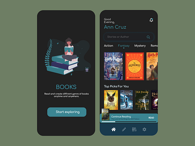 Book App : Dark Mode app app design book app design design app figma illustration logo minimal ui uidesign uxinspiration