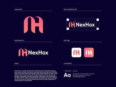 Nexhox brand logo design app icon logo brand design brand identity branding cool colors colorful creative eyecatching h letter h logo lettermark logo logo and branding logo design branding logotype modern branding modern logo modern logo design 2021 trends n letter n logo nh logo