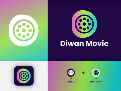 Diwan Movie-Logo Design (Letter D + Movie Icon Logo) Modern Logo 2022 abstract vector symbol video app brand and identity brand identity branding cinema colorful logo d logo film gradient logo logo logo agency minimalist logo modern logo movie logo reel roll software app icon logo visual identity design