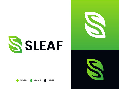 Sleaf Logo Design - Modern Letter S + Leaf Logo Mark - S Logo