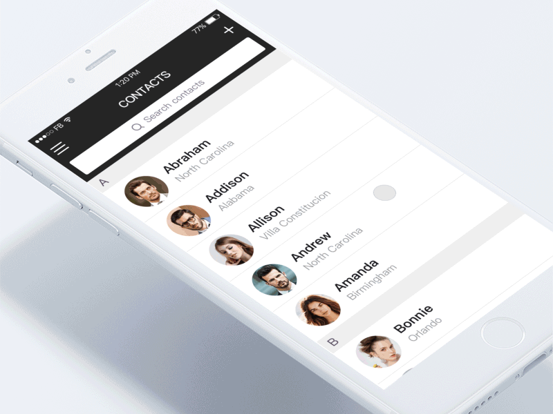 Contact list ae animation app contact gif label list sketch ui