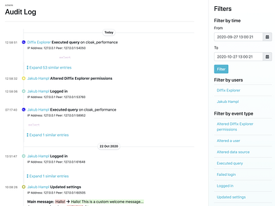 Audit Log app audit log ux web