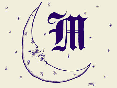 M Is For Moon blackletter hand lettering illustration kidlit moonday mondays
