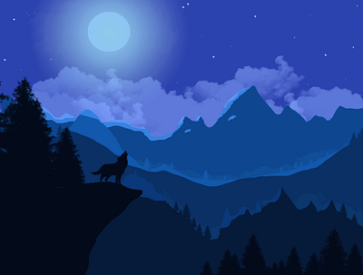 Howling at the moon design flat illustration