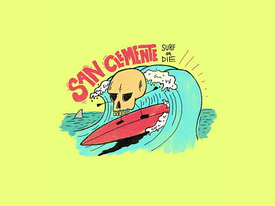Surf Or Die california die illustration neon ocean san clemente shark skull surf surf or die wave