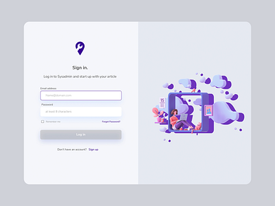 Sysadmin Log in component component ui purple ui ux