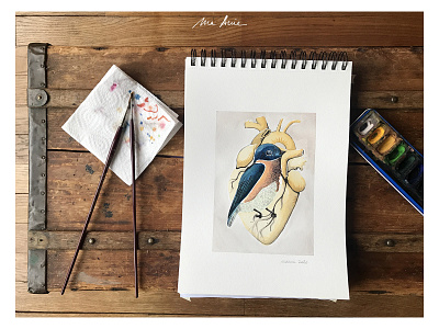 Blue Bird bird bluebird bukowski draw heart illustration maauie watercolor