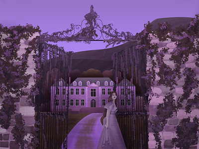 Purple Manor design gate girl illustration manor purple vector