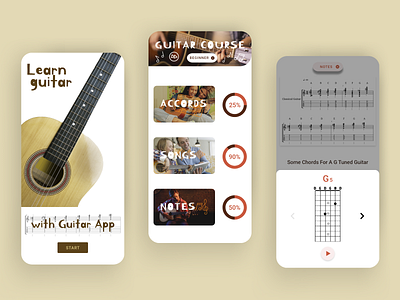 Guitar App acoustic app chord concept design guitar guitar scshool guitarist interface learn mobile music play player rock tabs ui ux
