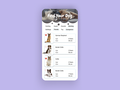 Dog App animals app app design concept design dog shelter dogs interface mobile pets petshop search ui ux