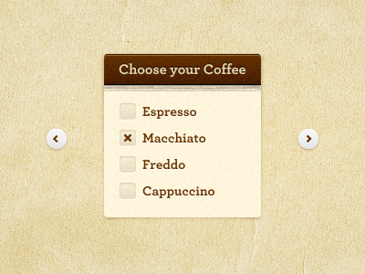 Choose Your Coffee checkbox coffee ui