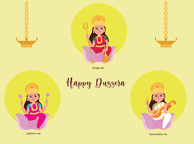 happy dussera ! design durga dussera illustration lakshmi minimal saraswathy vector