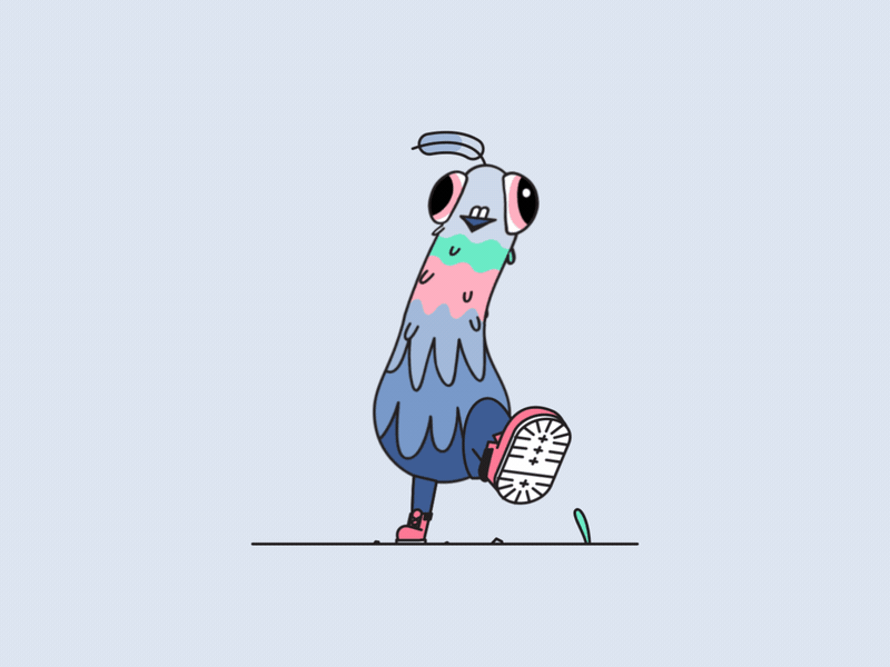 Monday-to-Friday Pigeon animation bird character faux 3d feather frame by frame gif instagram pigeon walk cycle