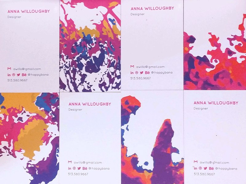 Cosmic Business Cards, October 2016 networking core77 text typography vector abstract splatter paint color space print business cards
