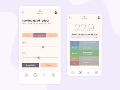 BMI Calculator App challenge health mobile pastel soft colors weight