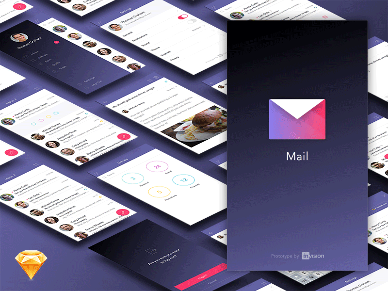 Free Mail App Ui Kit (Sketch) ae app free gif invision iphone mail material mobile prototyping sketch ui