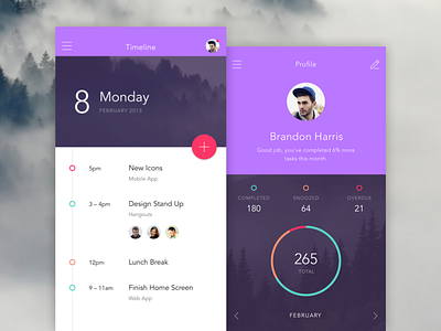 Timeline & Profile app chart dashboard invision iphone material mobile prototyping timeline to-do ui ux