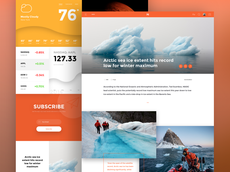 Widgets & News Article publication magazine news clean mobile iphone web prototyping app invision ux ui