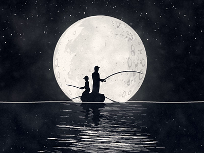 night fishing 2d animation moonlight motion graphics