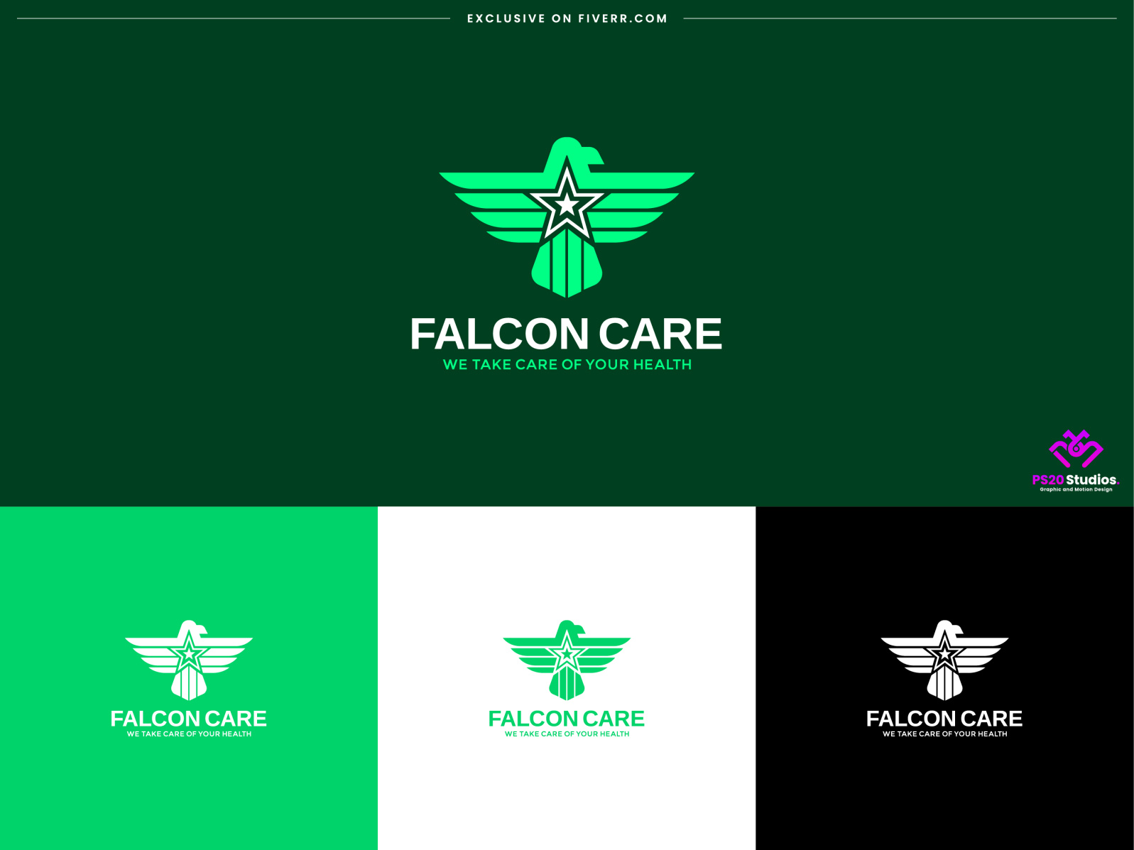 health logo design falcon care branding identity by PS20 Studios. on