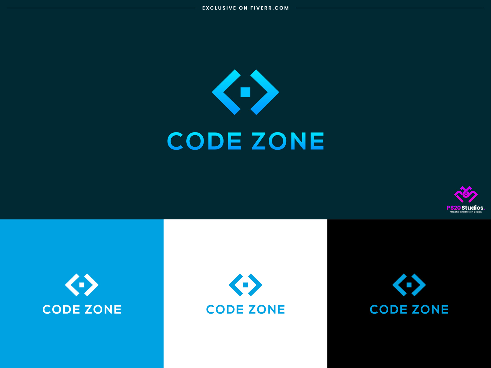 coding logo design code zone branding identity by PS20 Studios. on
