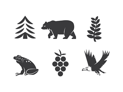 PNW Icons bear bellingham blackberry boardgame eagle evergreen fern frog game icon illustration logo minimal olympic peninsula outdoors pnw seattle tree washington state