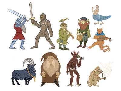 Medieval Characters beard black goat brian froud characterdesign demon demonic fantasy goat illustration jim henson knights magic minstrel band music video procreate sword fight warthog wizard