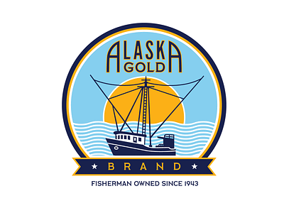 AGB3 alaska badge boat boat logo cannery commercial fishing fisherman fishing gold golden logo ocean rebrand salmon sea seafood sunset trawler vintage waves