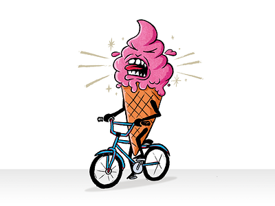 Bikescream bicycle bike cartoon character ice cream cone icecream illustration scream teeth tongue waffle cone yelling
