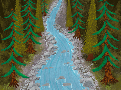 Alpine River animation cascades digital evergreen illustration mt. baker mt. rainier nooksack pixel procreate raster river river bed sandbarr styleframe textures