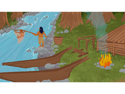 Coast Salish Fisherman american indian campfire canoe cascadian illustration indigenous native native american nooksack pacific northwest procreate river people salish salmon